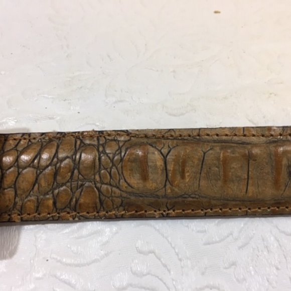 Vtg Leatherock Leather Croc Style Brown Skinny Belt Sm - Picture 5 of 10